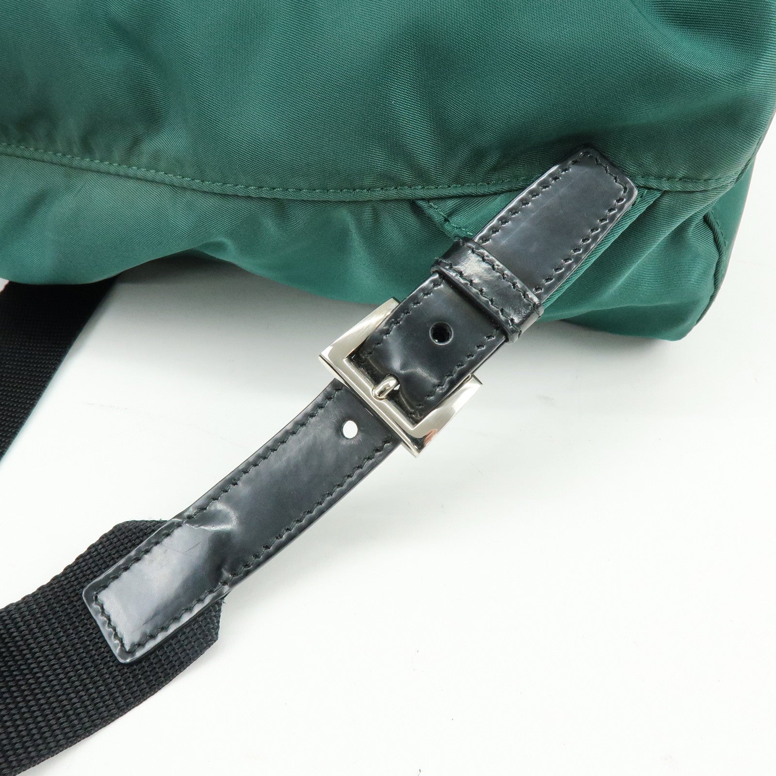 PRADA Triangle Logo Nylon Leather Backpack Rucksack Green Black 1BZ811