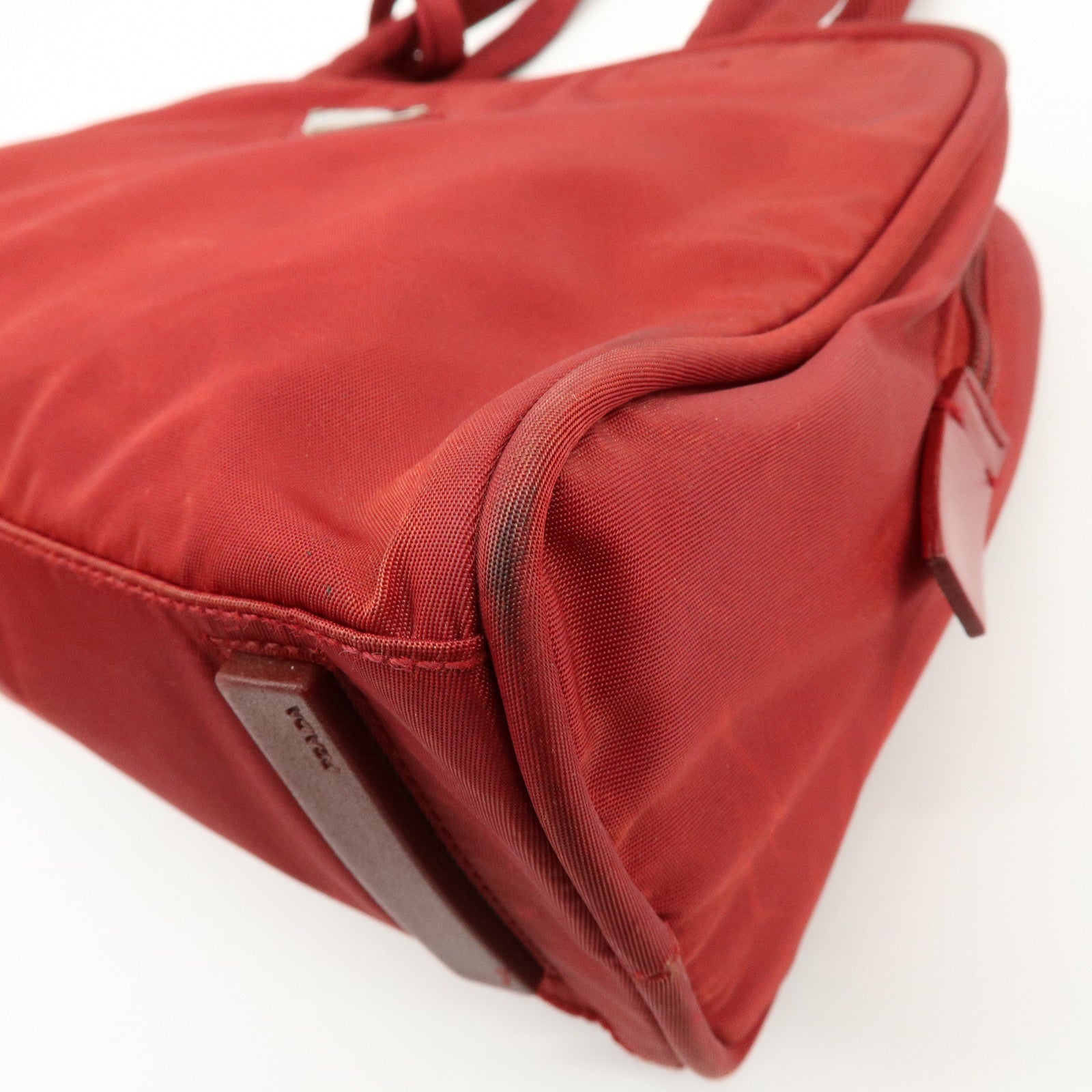 PRADA Triangle Logo Nylon Tote Bag Shoulder Bag Dial Lock Red