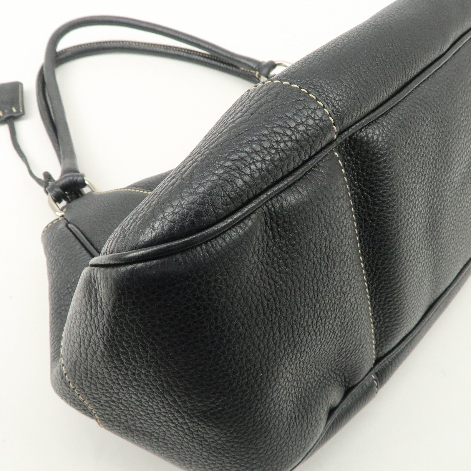 PRADA Logo Leather Shoulder Bag Hand Bag Black Silver Hardware