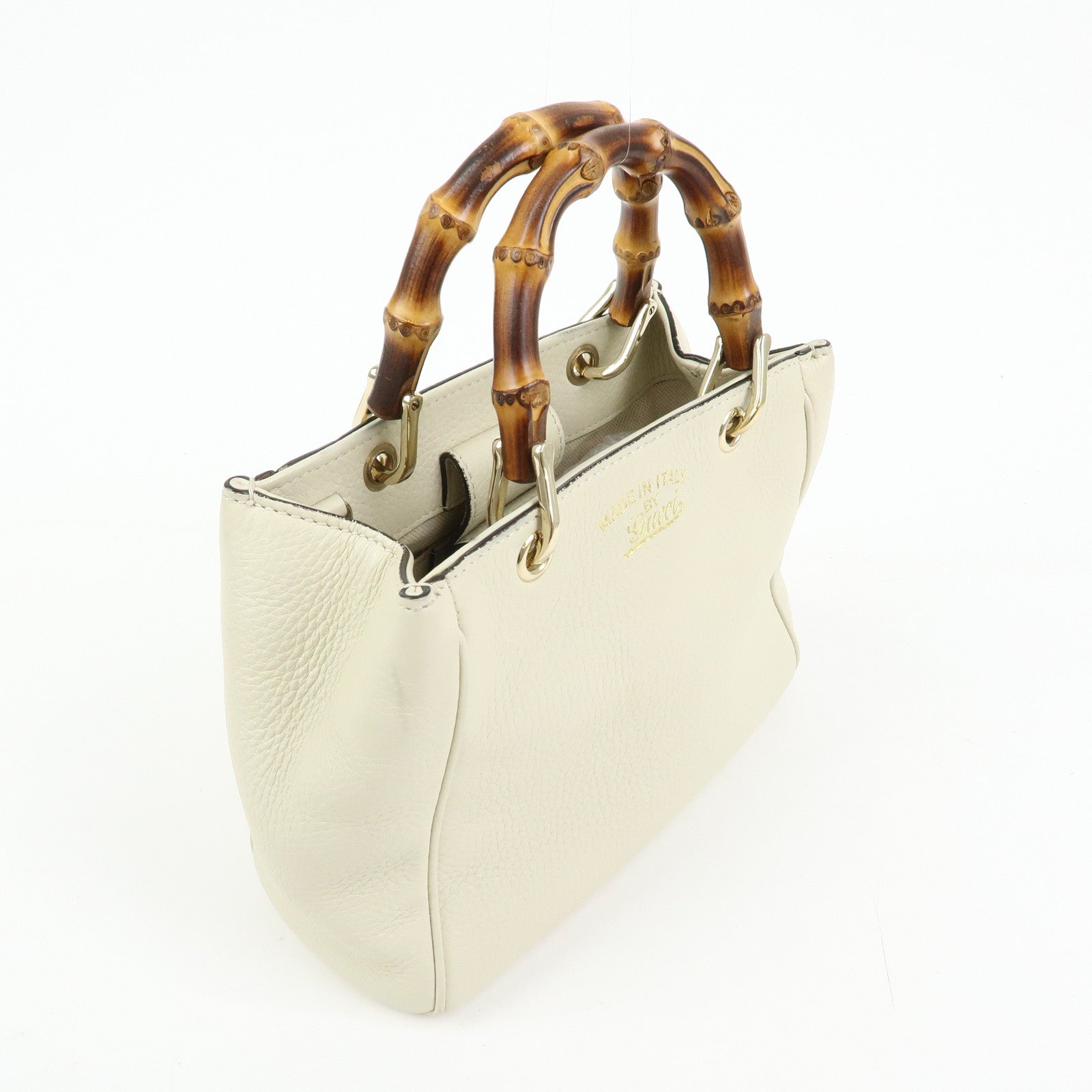 GUCCI Bamboo Mini Shopper Leather 2Way Bag Hand Bag White 368823