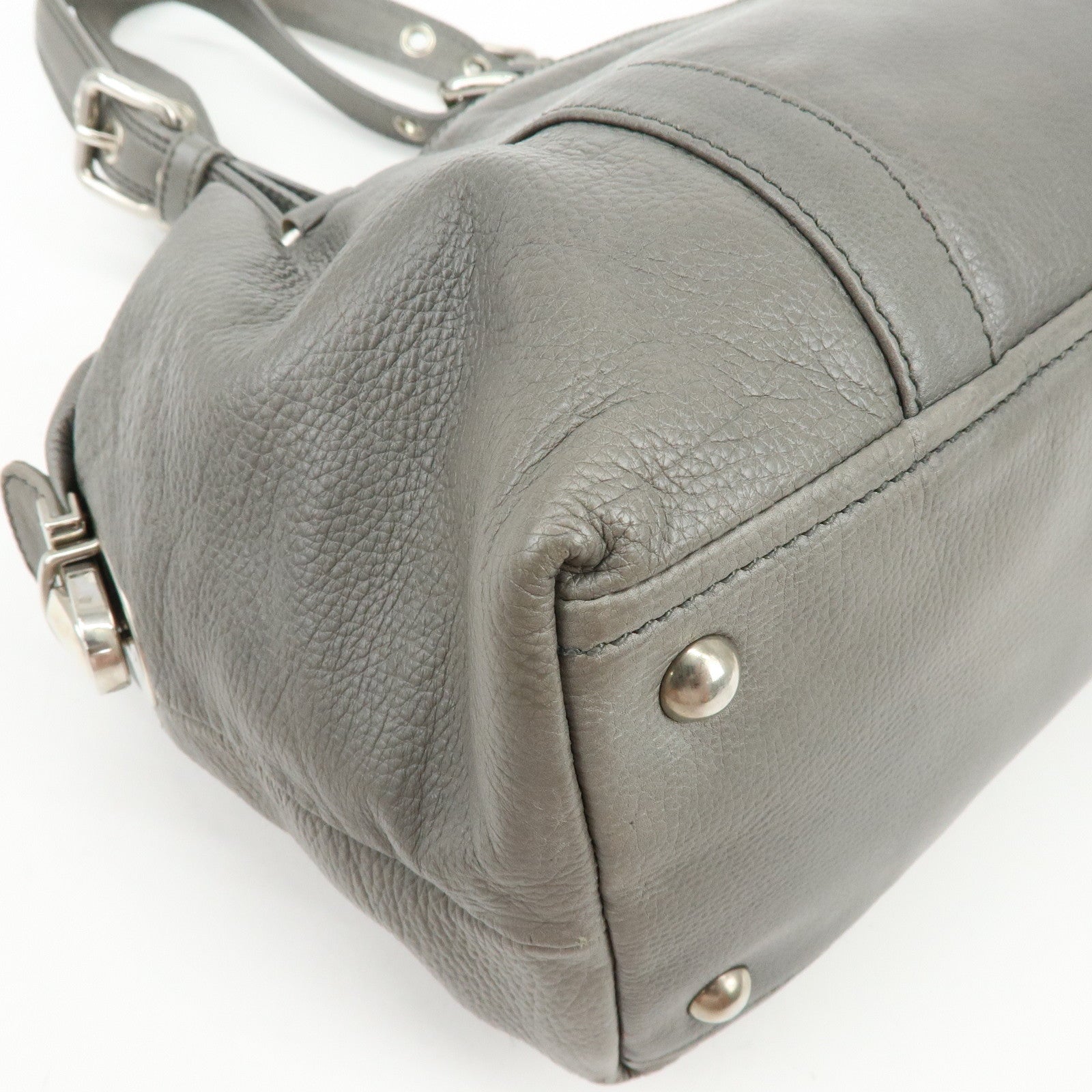 PRADA Triangle Logo Leather Boston Bag Shoulder Bag Gray BR2630