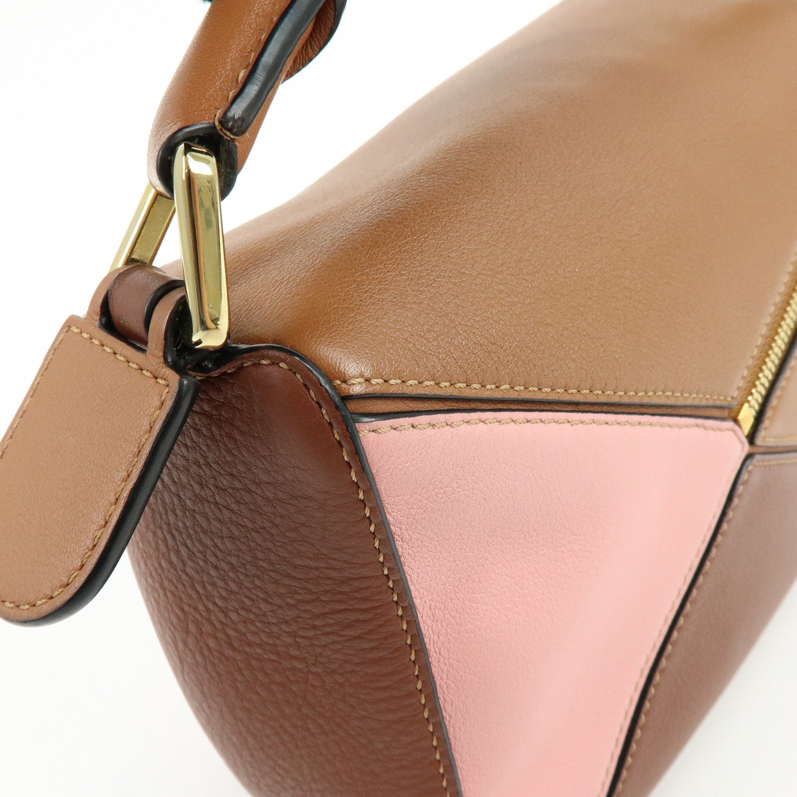 LOEWE Puzzle Bag Anagram Calf Skin Medium 2Way Bag Brown Pink Camel