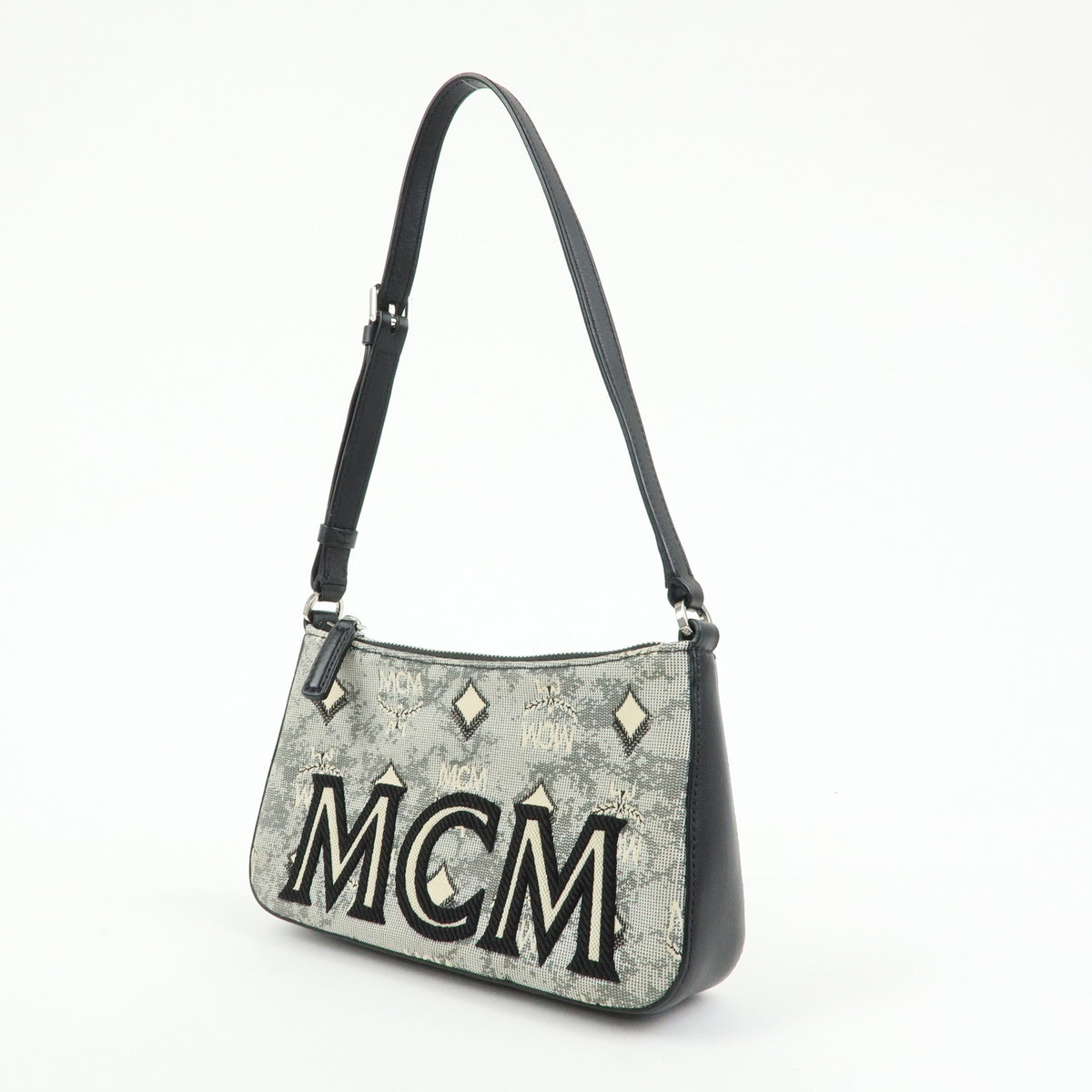 MCM Visetos Jacquard Canvas Leather 2Way Bag Shoulder Bag Grey Black