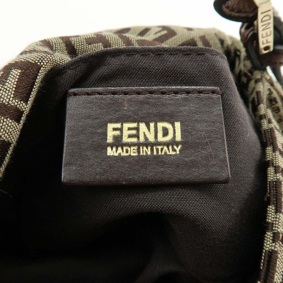 FENDI Mini Mamma Baguette Zucchino Canvas Leather Shoulder Bag 8BR180