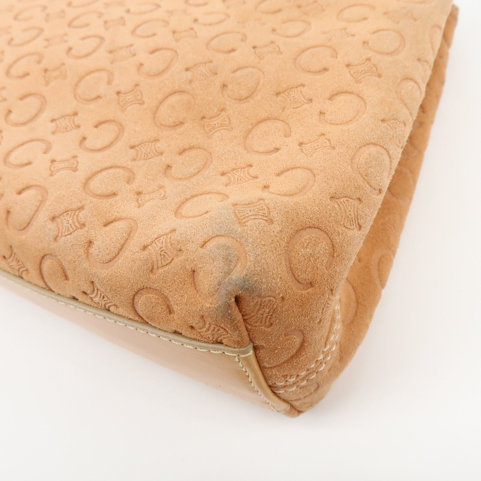 CELINE C Macadam Suede Leather Hand Bag Tote Bag Orange Beige