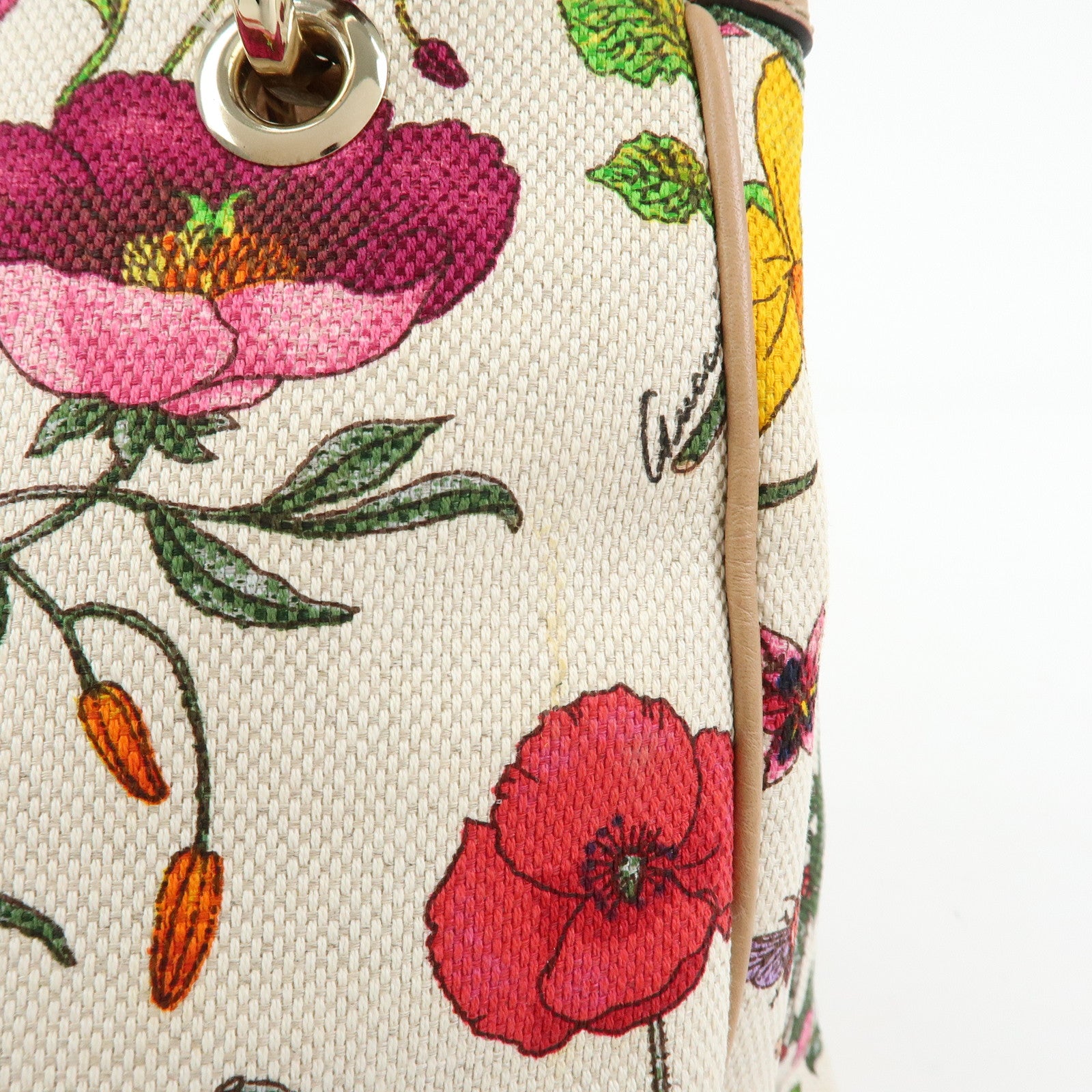 GUCCI Bamboo Flora Canvas Leather 2Way Bag Japan Limited Ivory 336032
