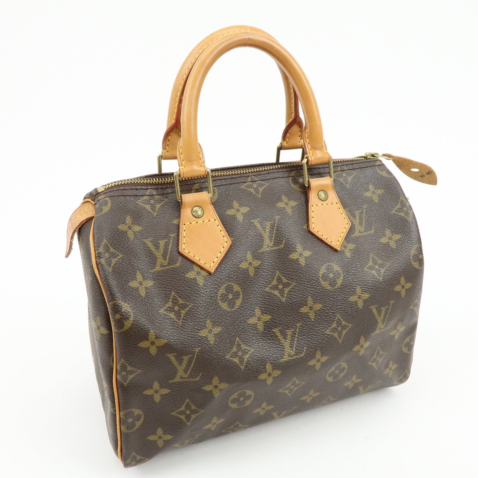 Louis Vuitton Monogram Speedy 25 Canvas Leather Boston Bag Brown M41528