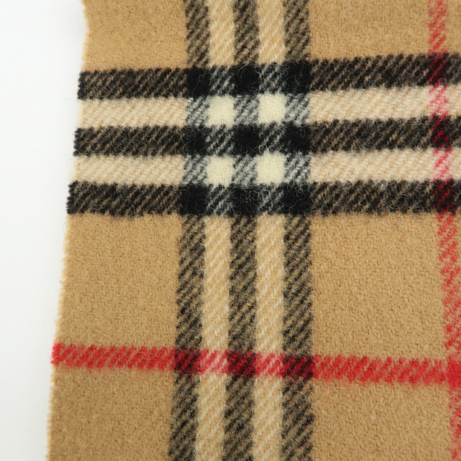 BURBERRY Nova Plaid Wool 100% Fringe Scarf Camel Black Red