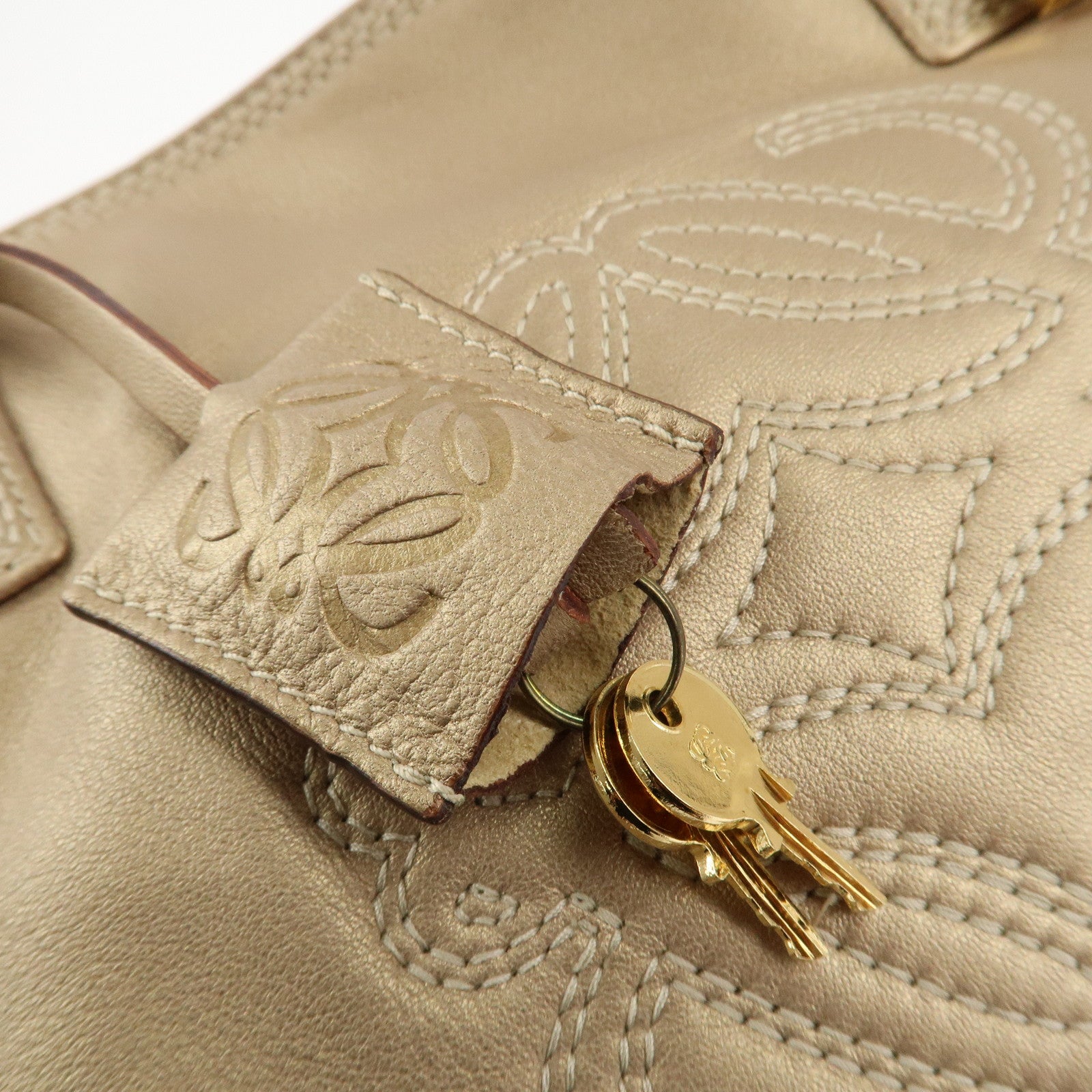 LOEWE Amazona Anagram Leather Fusta Tote Bag Hand Bag Beige Used