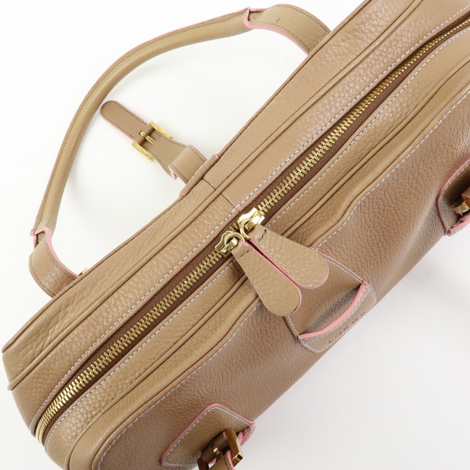 LOEWE Senda Stitches Leather Hand Bag Boston Bag Beige