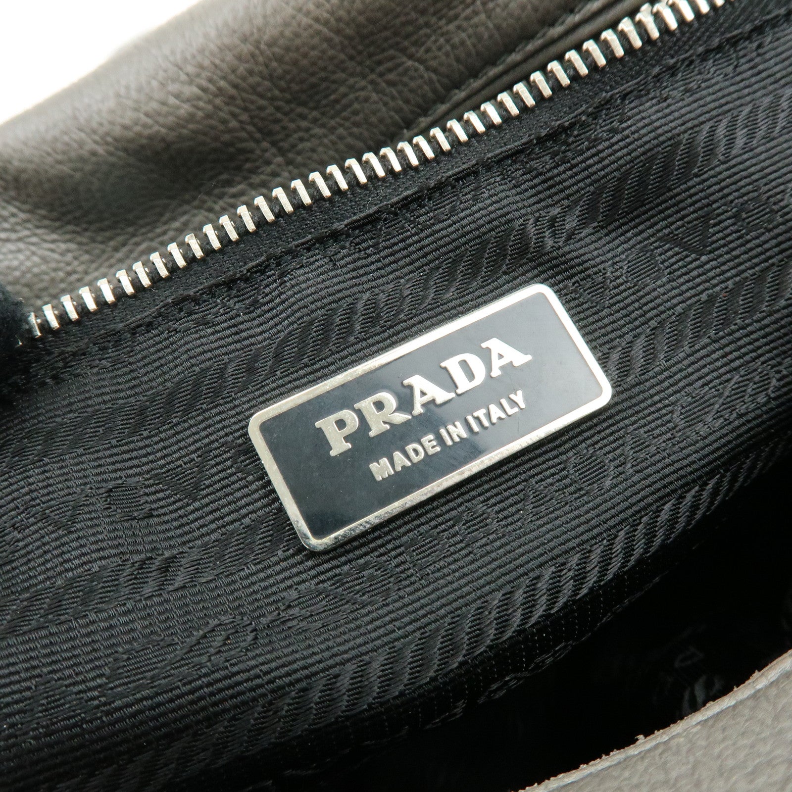 PRADA Triangle Logo Leather Boston Bag Shoulder Bag Gray BR2630