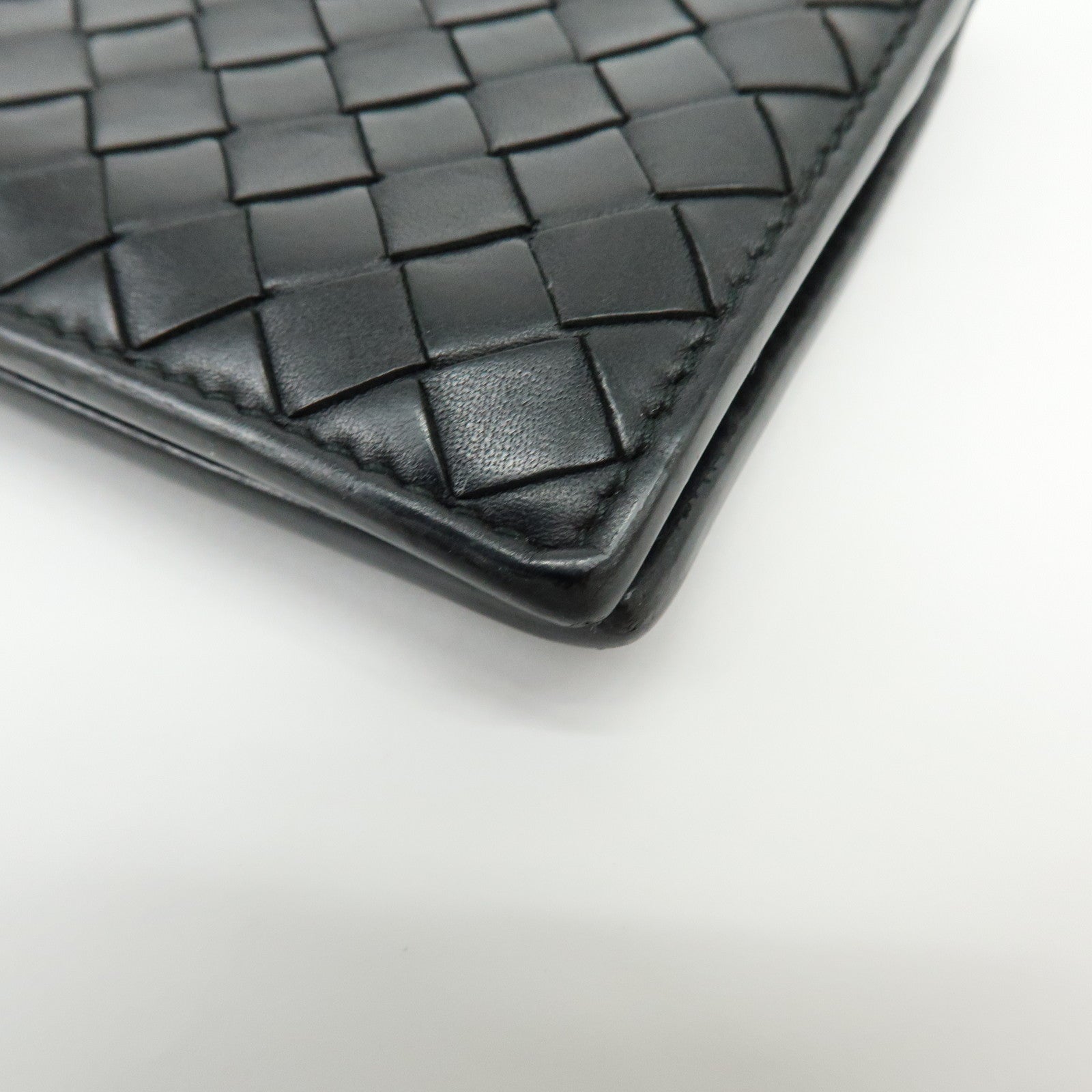 Bottega Veneta Intrecciato Leather Bi-fold Comact Wallet Black 193642