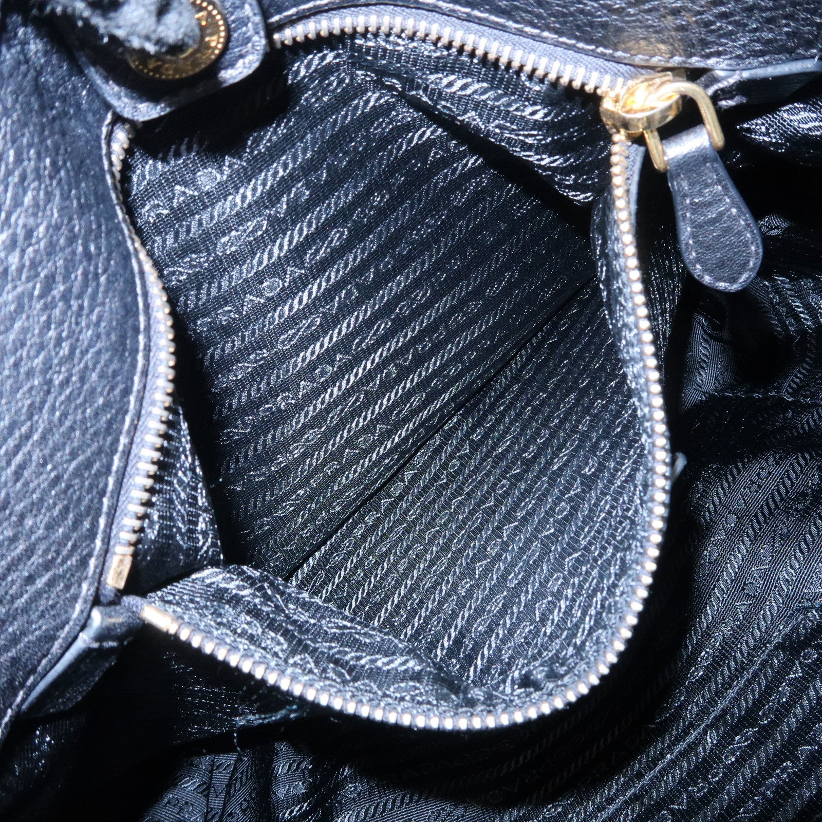 PRADA Logo Nylon Leather 2way Tote Bag Hand Bag Black Gold Hardware Used