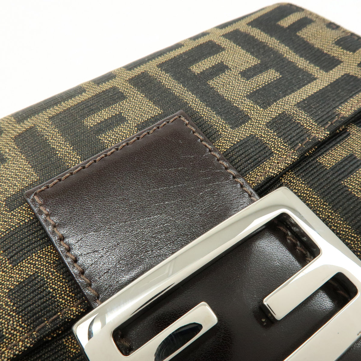FENDI Zucca Jacquard Canvas Leather Shoulder Bag Brown Black 0915967002