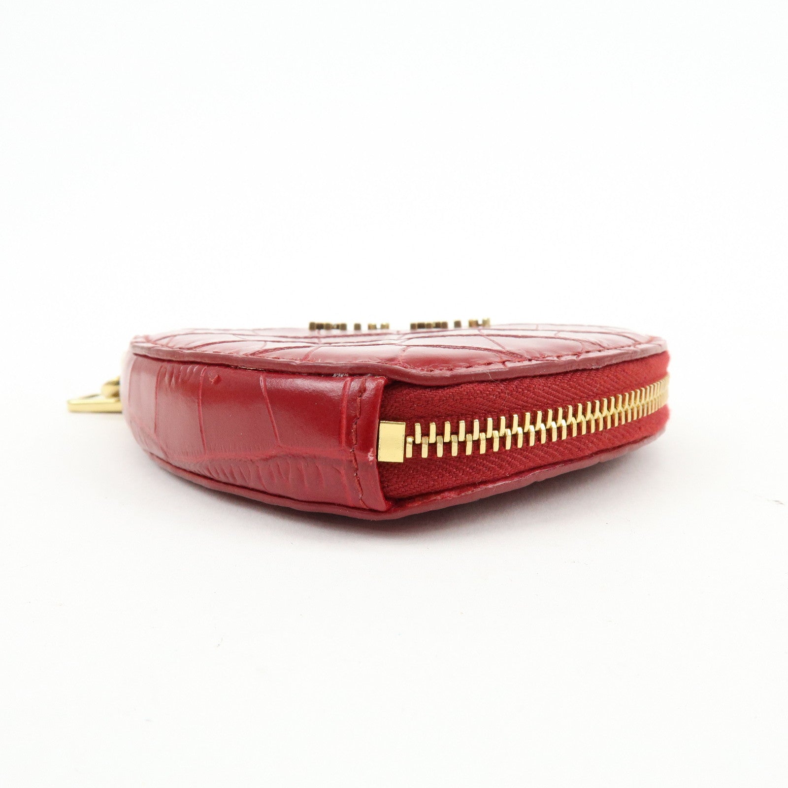 MIU MIU Embossed Leather Coin Case Bag Charm Heart Motif Red 5TL358