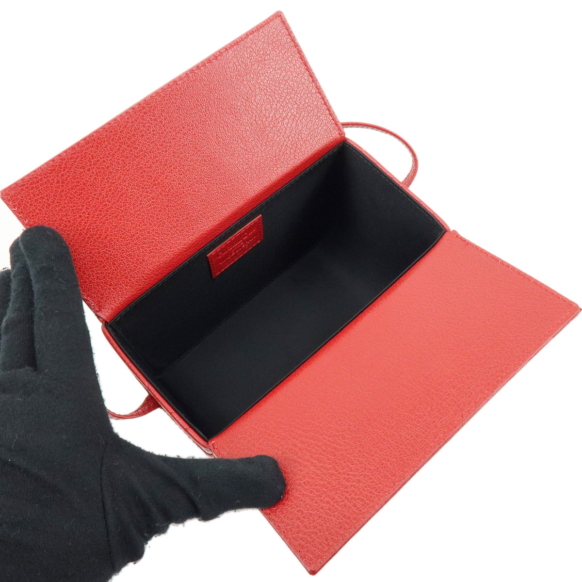Christian Dior Cannage Leather Hand Bag Vanity Bag Red