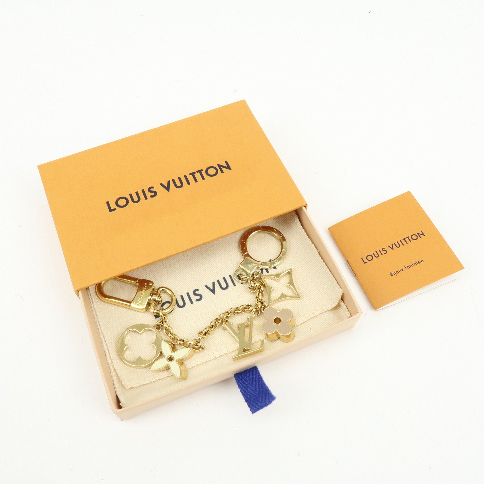 Louis Vuitton Fleur de Monogram Metal Bag Charm Key Chain Gold M65111