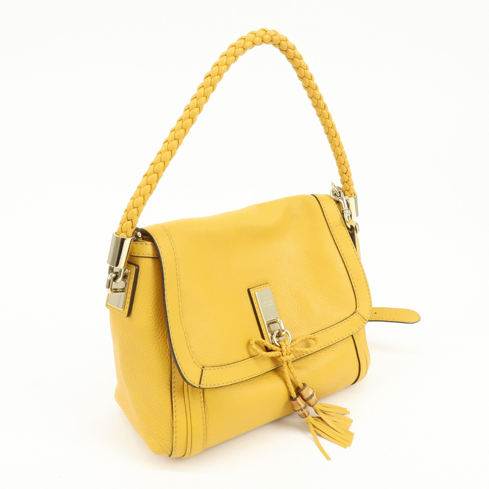 GUCCI Bamboo Bella Leather 2Way Shoulder Bag Yellow 282301