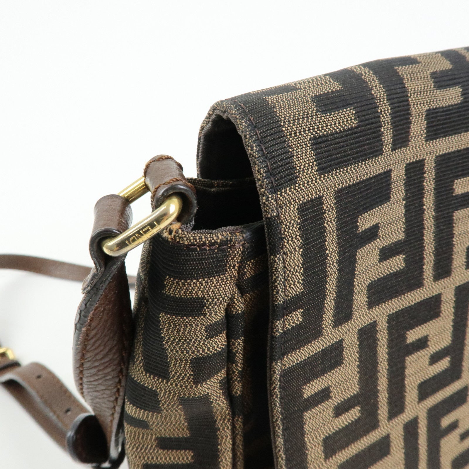 FENDI Zucca Jacquard Leather Shoulder Bag Crossbody Bag Brown 8BT215
