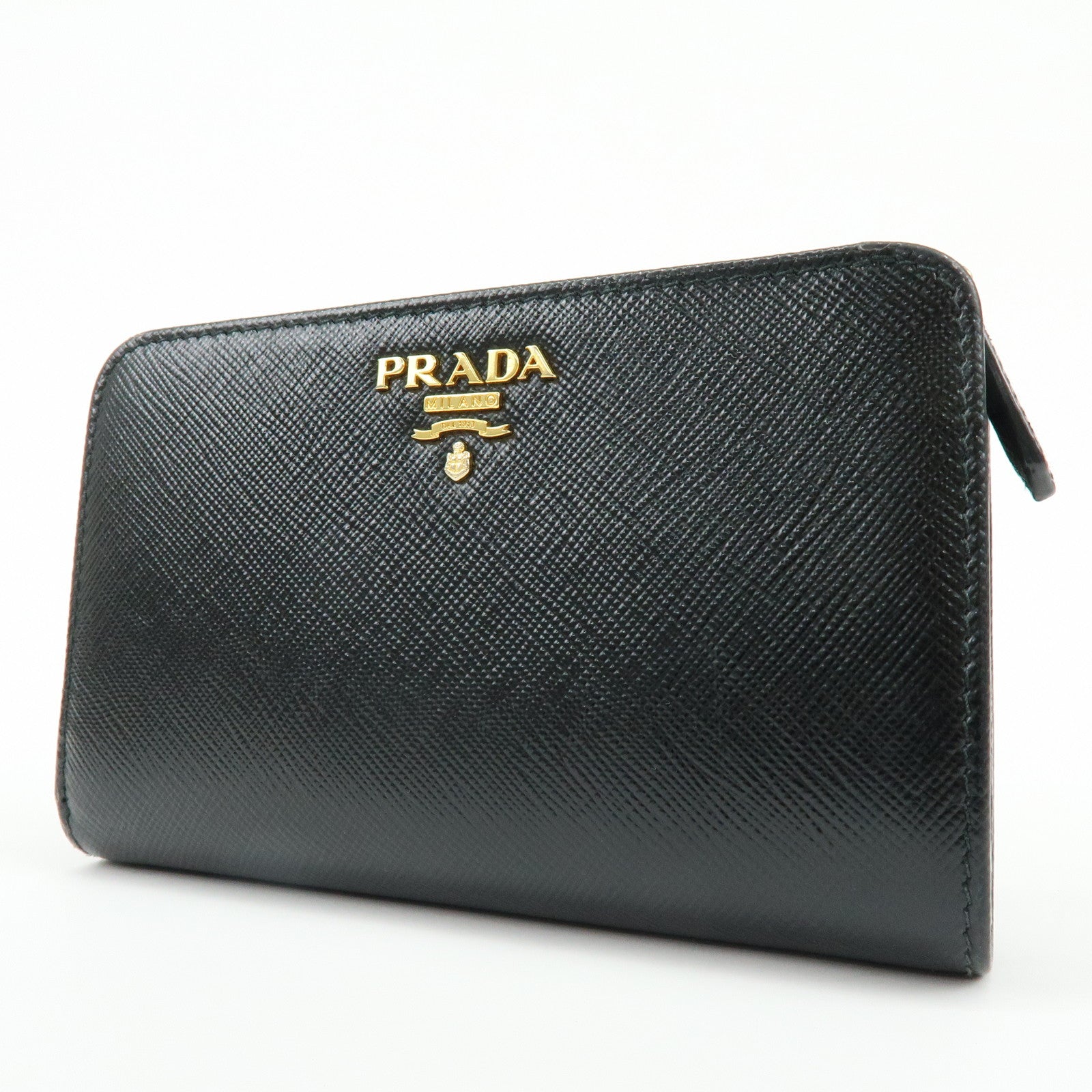 PRADA Saffiano Leather Compact Bi-fold Wallet Black 1ML225