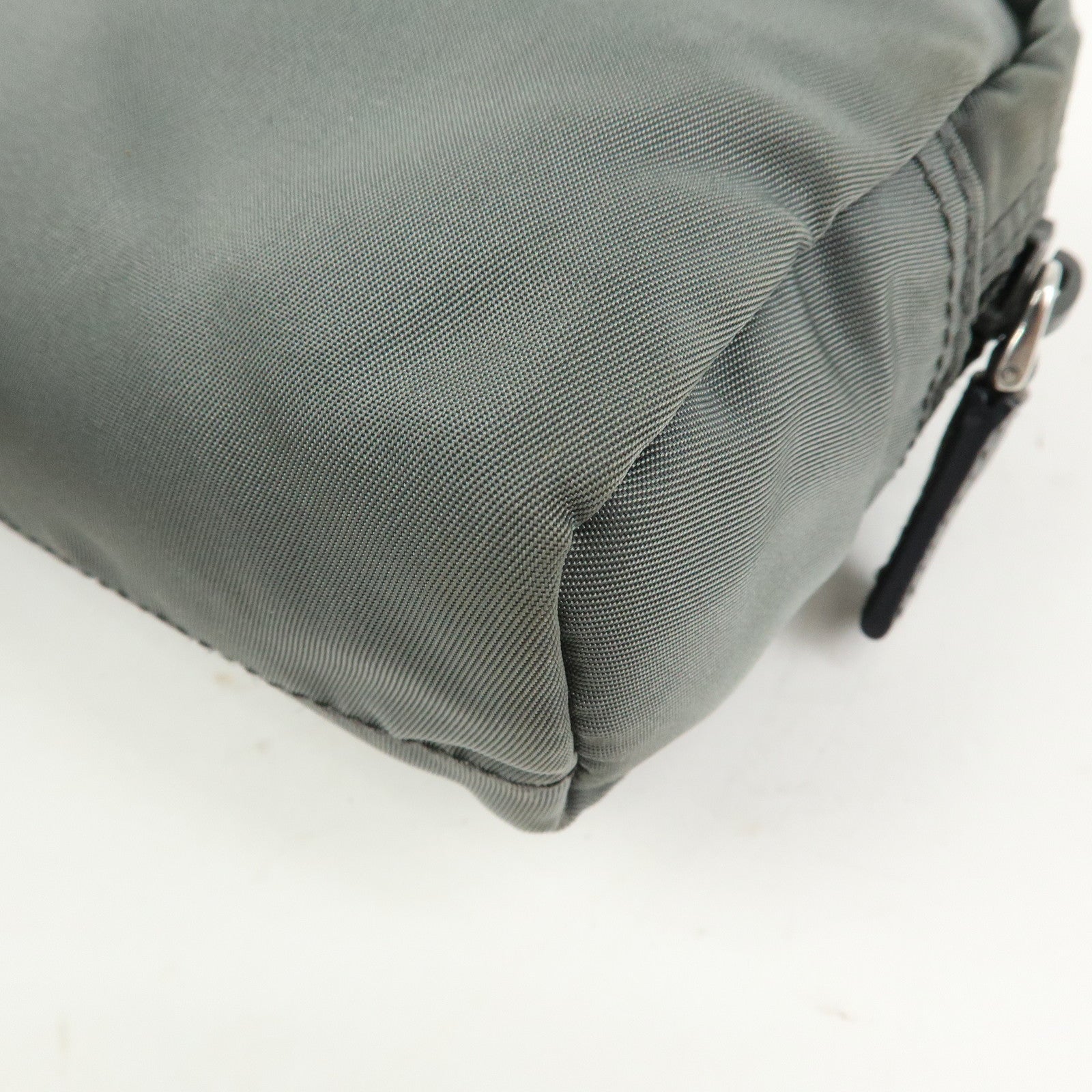 PRADA Triangle Logo Nylon Pouch Cosmetic Case Makeup Case Gray