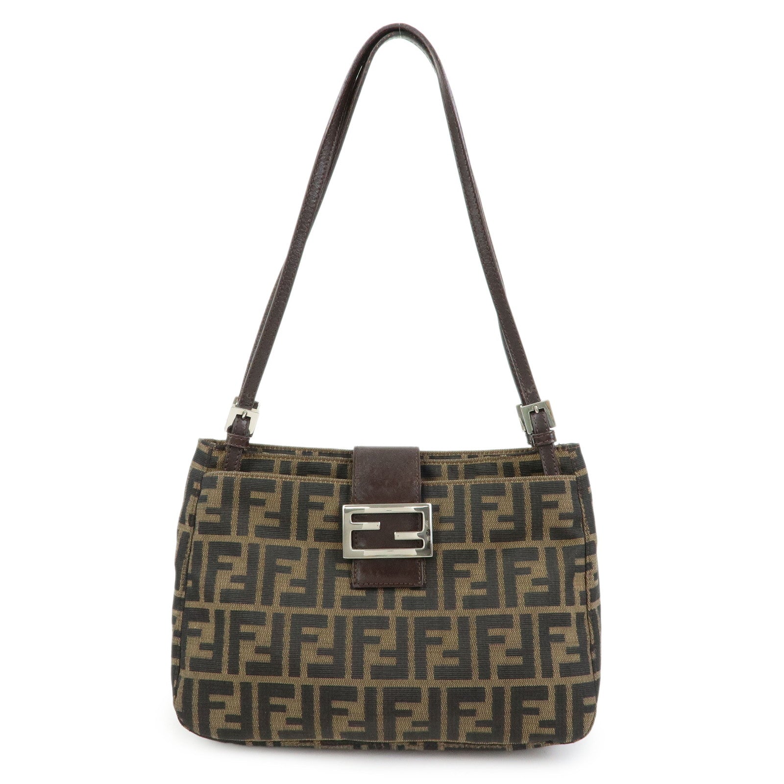 FENDI Zucca Canvas Leather Shoulder Bag Hand Bag Brown Black 26728