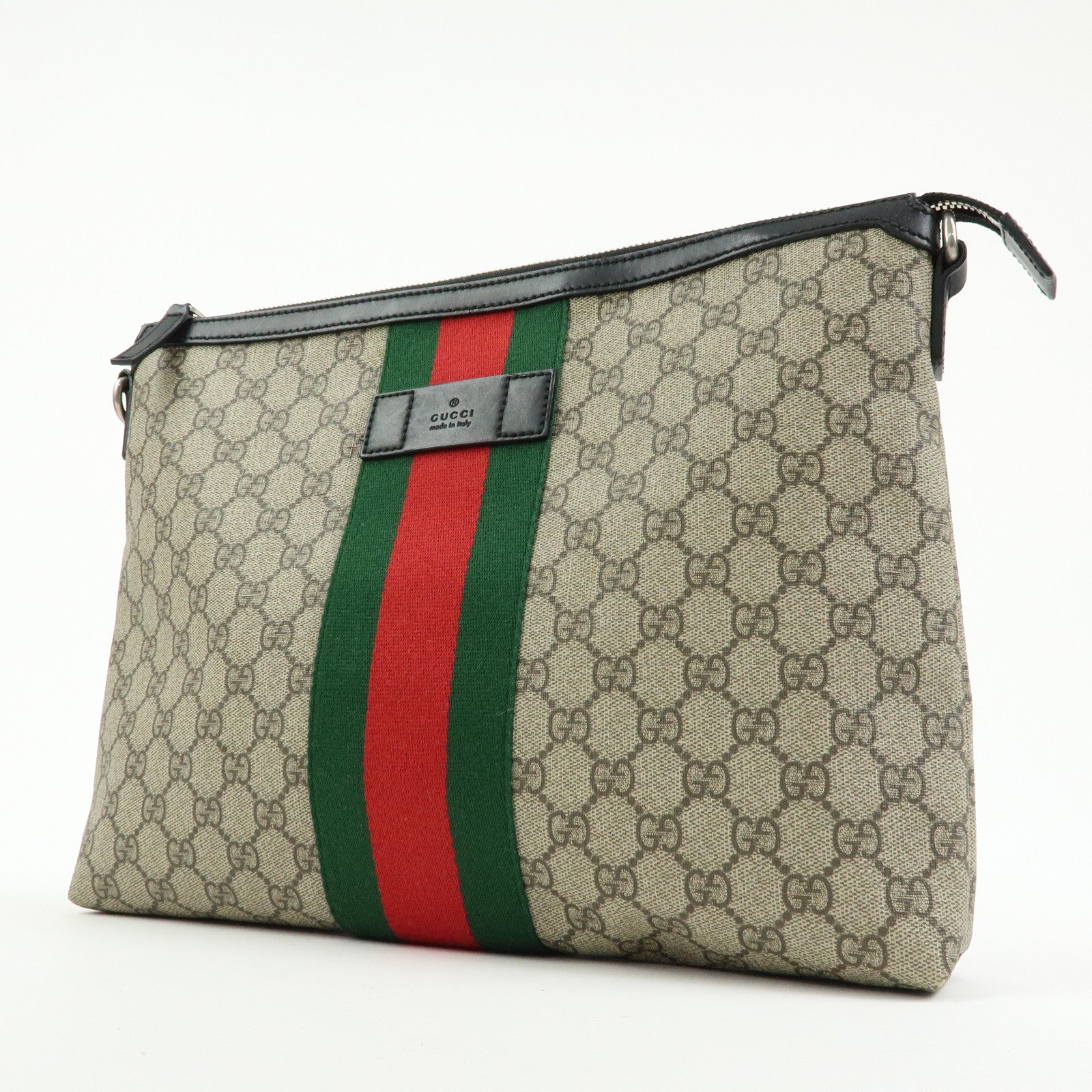 GUCCI Sherry GG Supreme Leather Messenger Bag Beige Black 523335