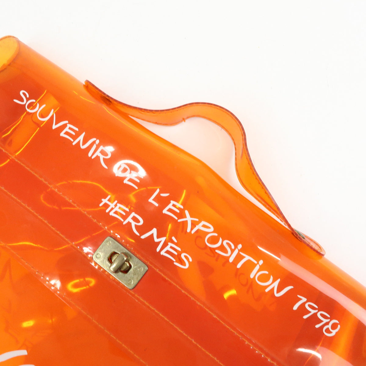 HERMES Vinyl Kelly Clear Hand Bag Transparent Orange