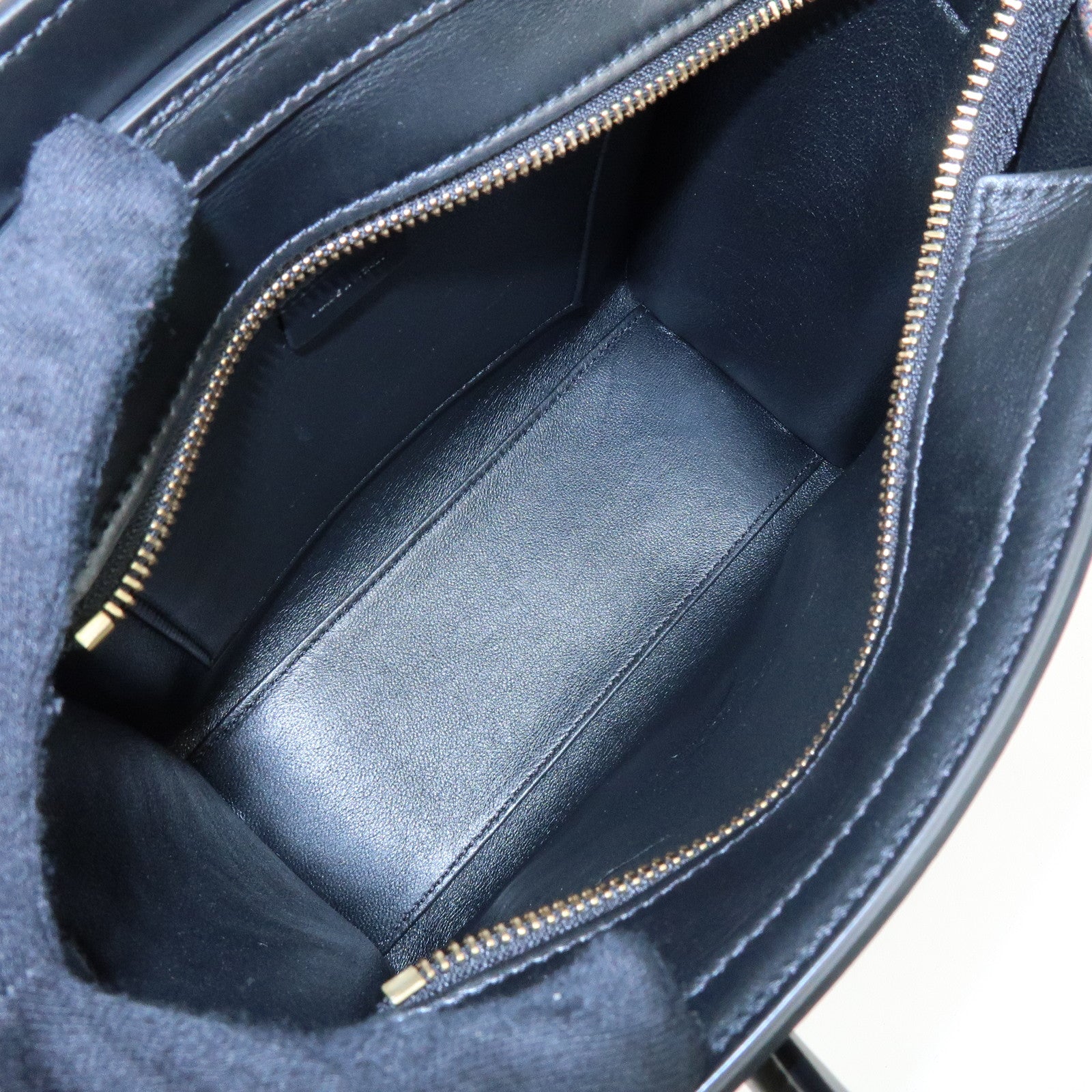 CELINE Luggage Jaquard Canvas Leathre Flower 2Way Shoulder Bag Black