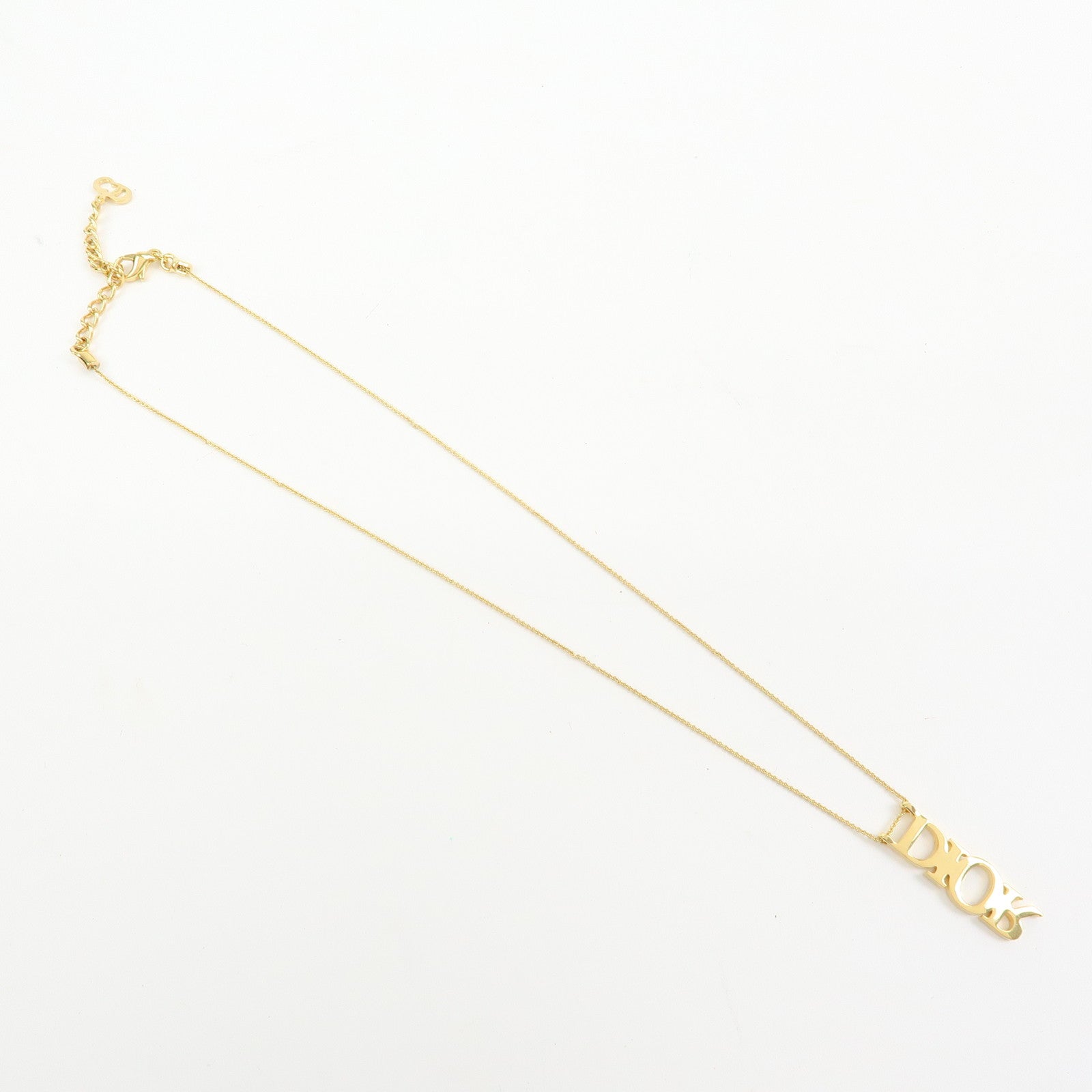 Christian Dior Logo Plate Metal Necklace Pendant Necklace Gold