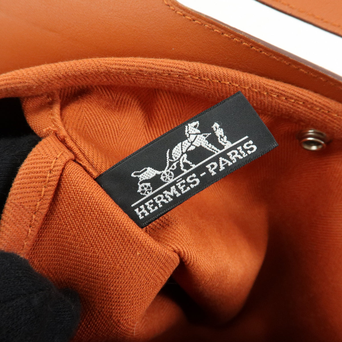 HERMES Valparaiso MM Toile Chevron Leather Tote Bag Hand Bag Orange