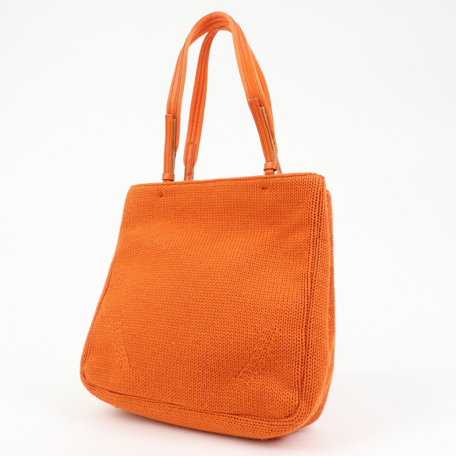 PRADA Triangle Log Wool Leather Hand Bag Shoulder Bag Orange