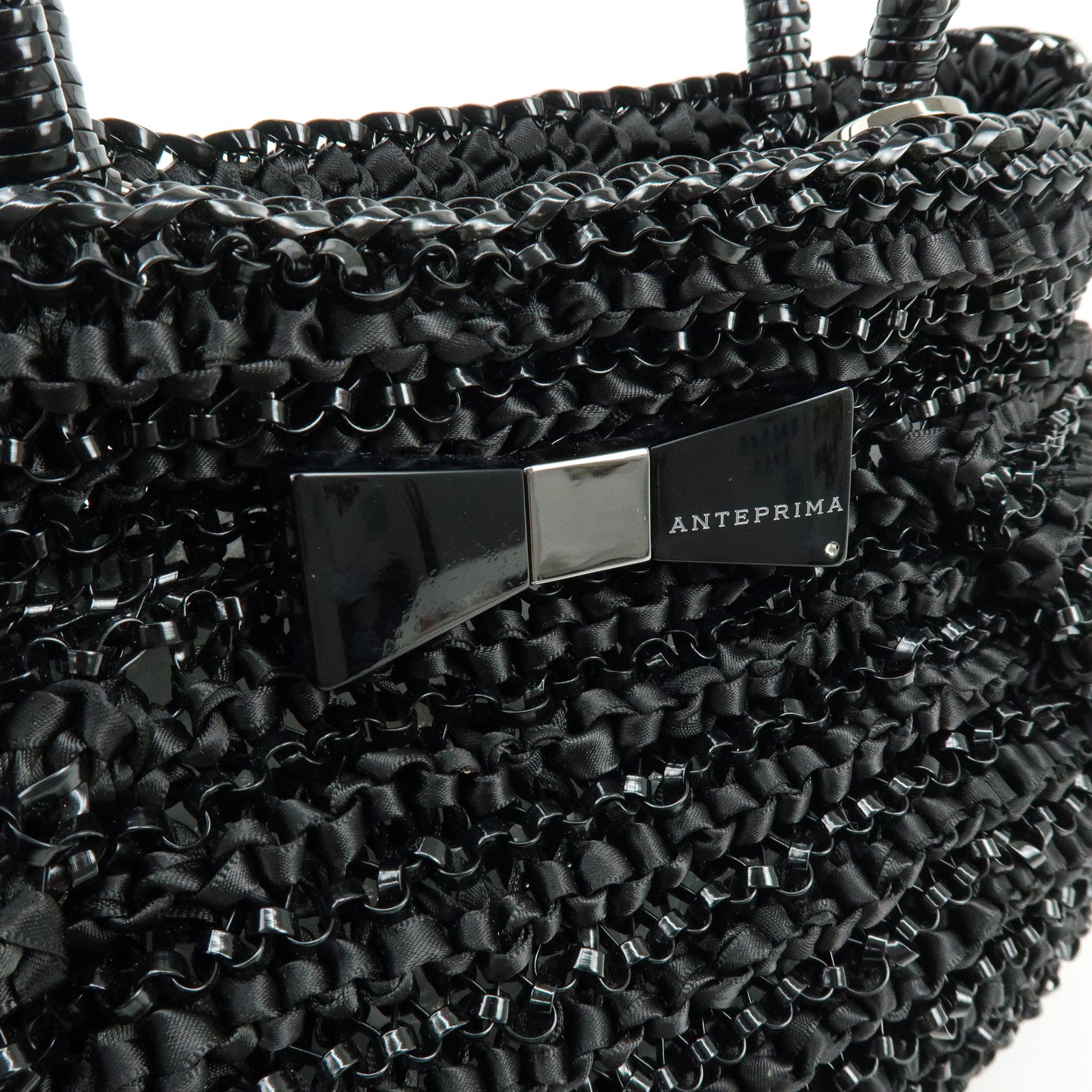 ANTEPRIMA Wire Bag PVC Satin 2Way Bag Hand Shoulder Bag Black
