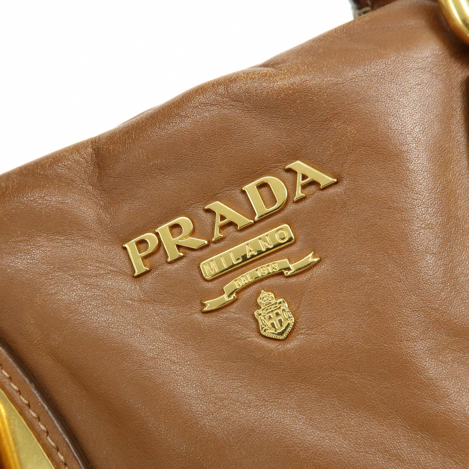 PRADA Leather 2Way Bag Hand Bag Shoulder Bag Brown