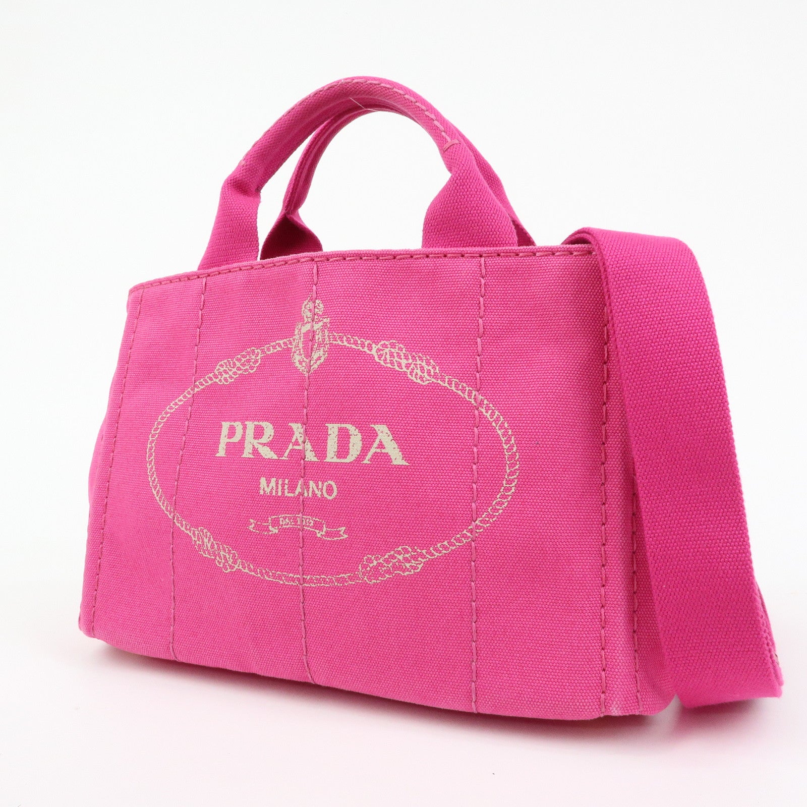 PRADA Triangle Logo Canapa Mini Canvas 2Way Hand Bag Pink B2439G