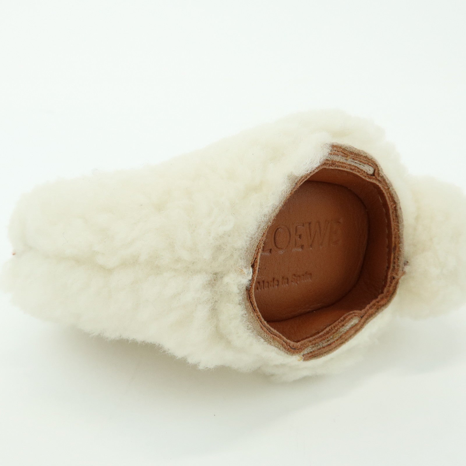 LOEWE Wool Leather Coin Case Bag Charm Rabbit White