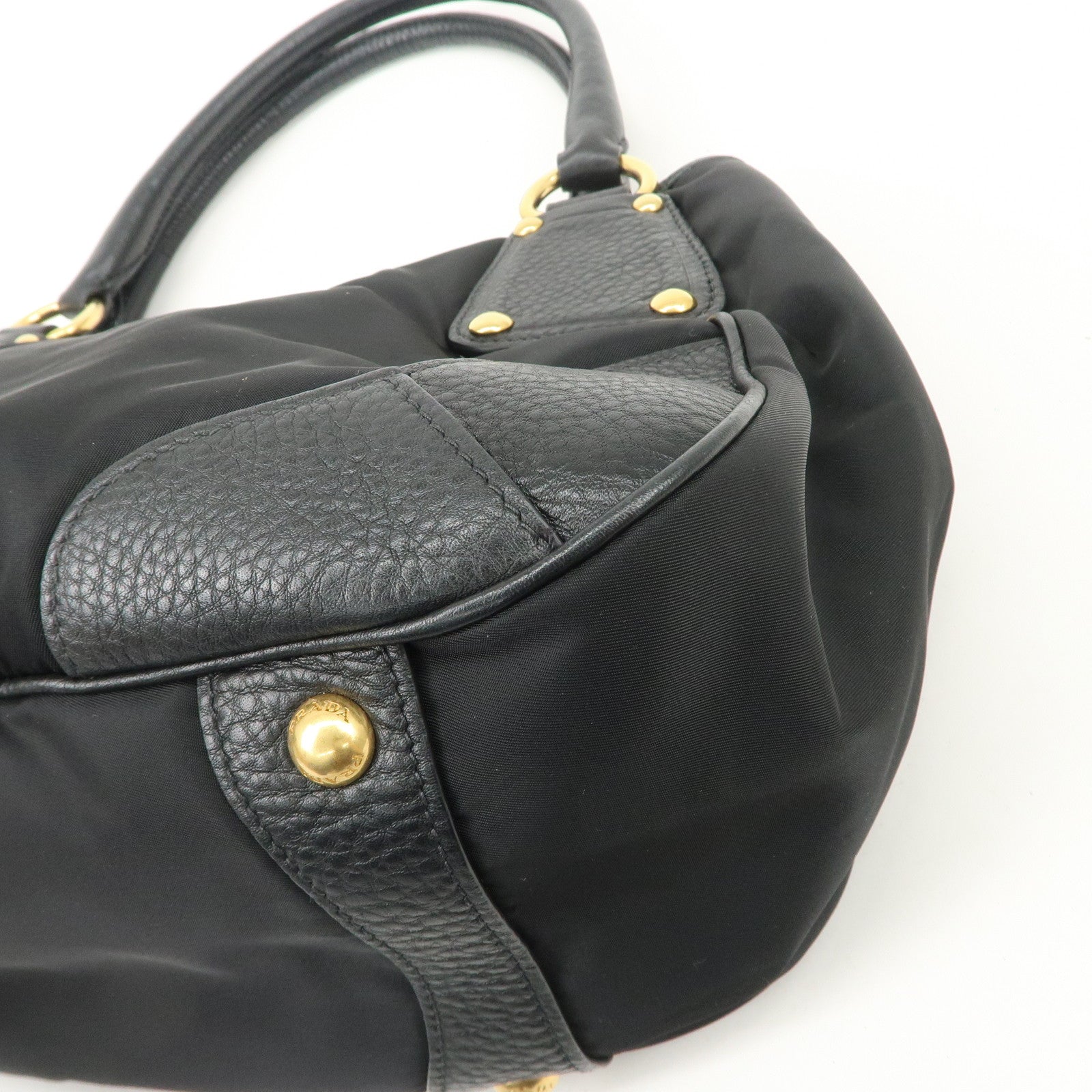 PRADA Nylon Leather Tote Bag Shoulder Bag Black Gold HDW BR4635 Used