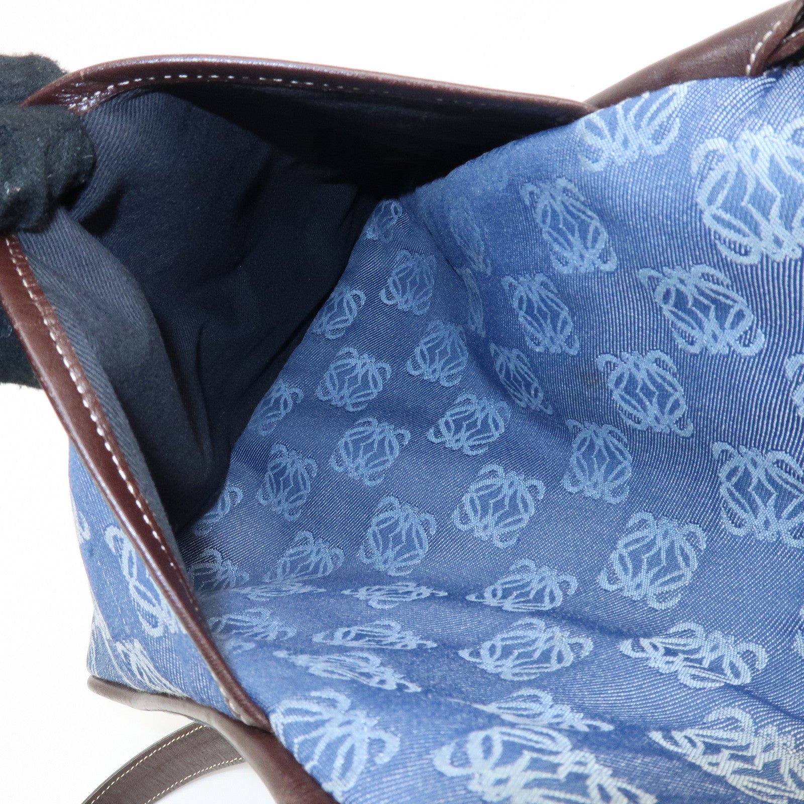 LOEWE Repeat Anagram Canvas Leather Shoulder Bag Crossbody Bag Blue Used