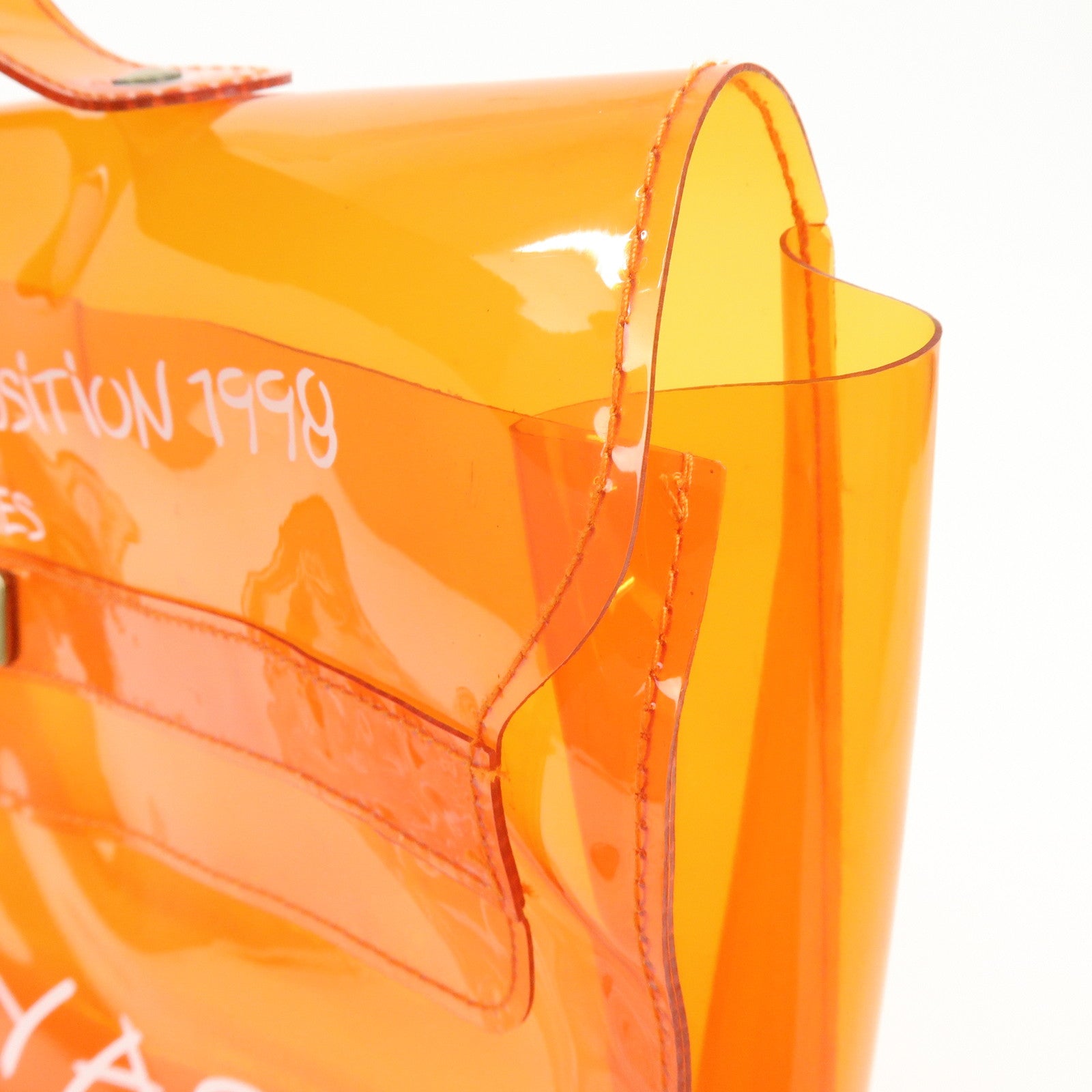 HERMES Kelly Vinyl Hand Bag Clear Orange