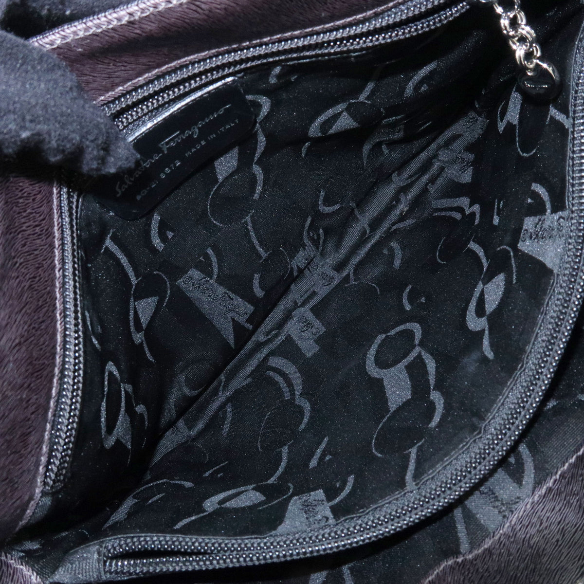 Ferragamo Gancini Leather Shoulder Bag Hand Bag Black Grey