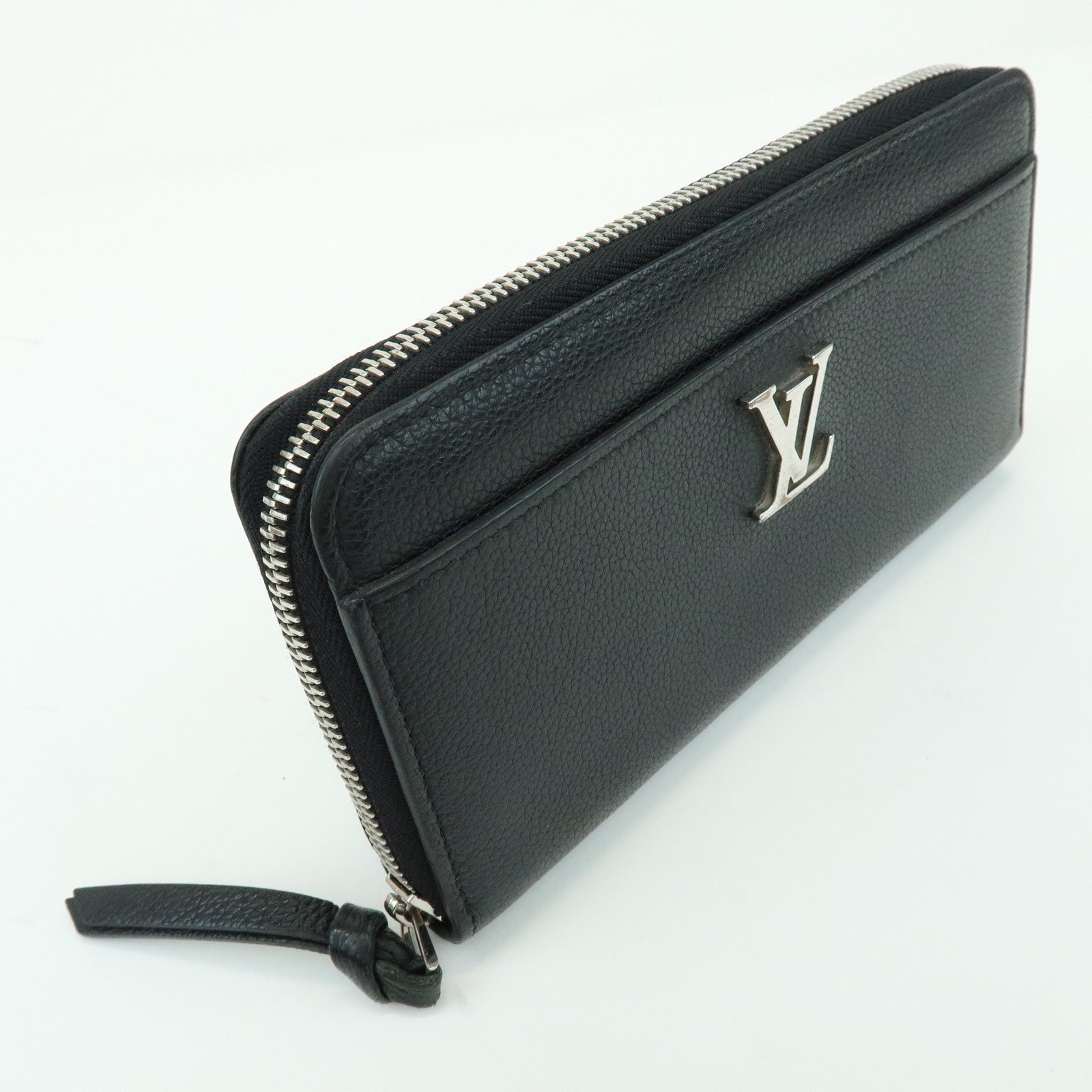 Louis Vuitton Leather Lockme Round Zippy Long Wallet Noir M62622