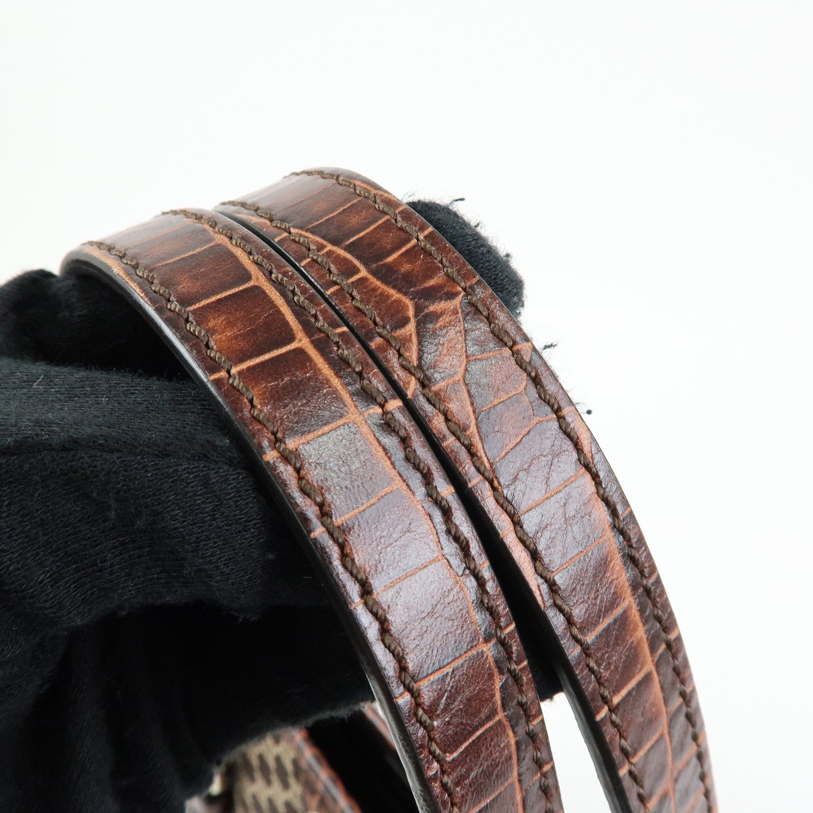 CELINE Macadam Embossed Leather Canvas Tote Bag Hand Bag Brown
