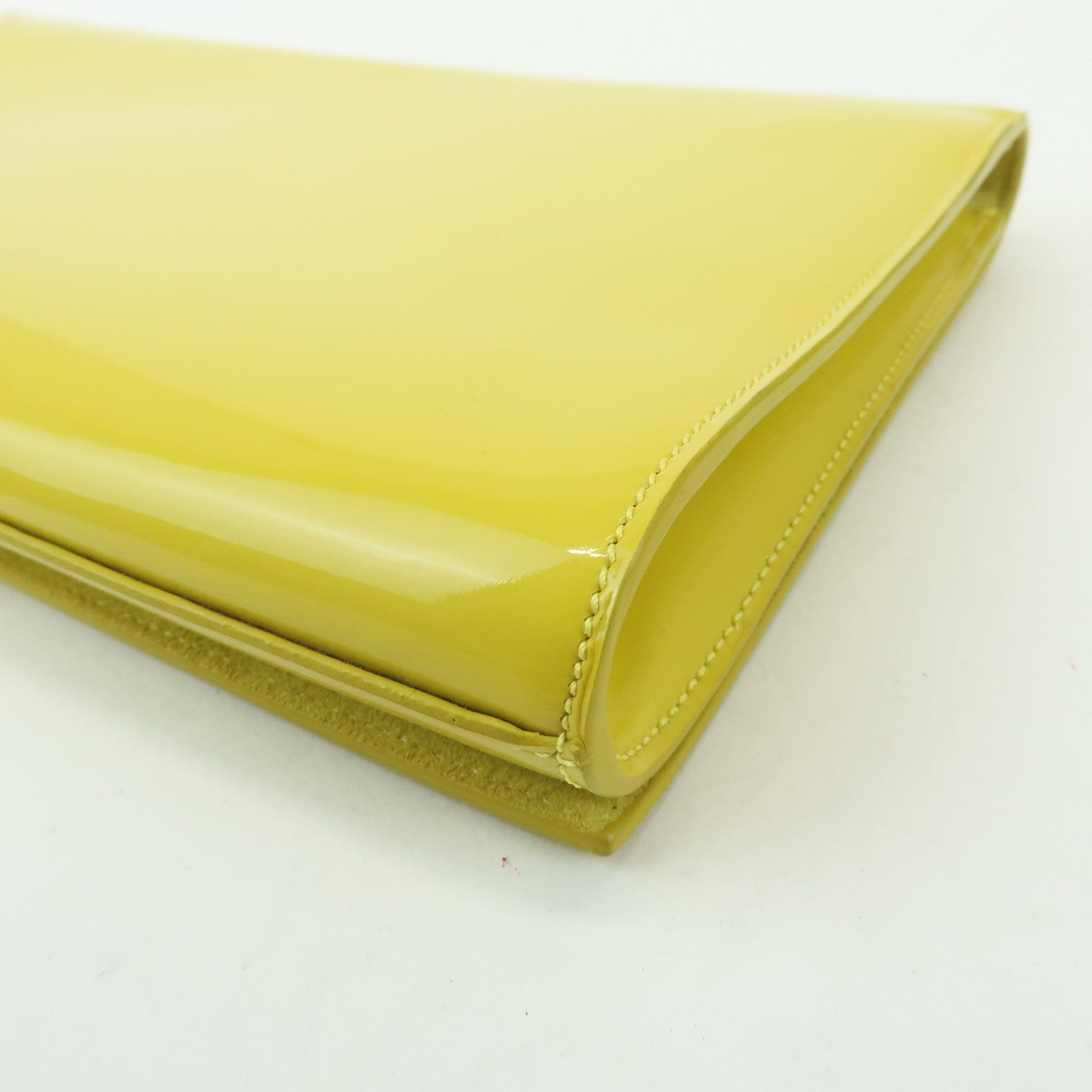 SAINT LAURENT PARIS Cassandra Patent Leather Clutch Bag Yellow 361120