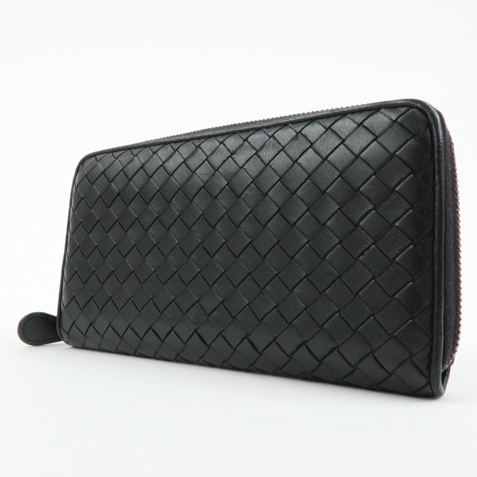 BOTTEGA VENETA Intrecciato Leather Round Zippy Long Wallet Black