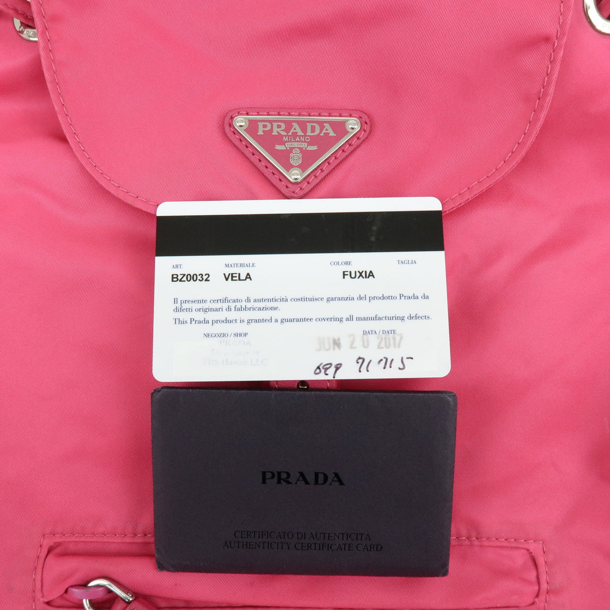 PRADA Triangle Log Nylon Leather Backpack Rucksack Pink BZ0032