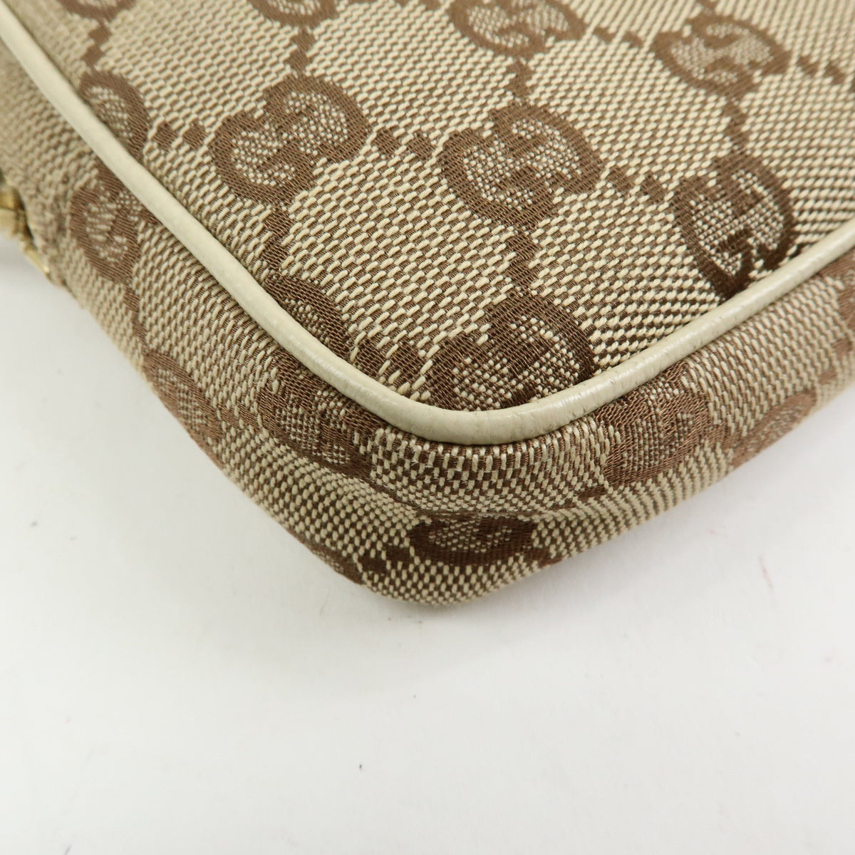 GUCCI GG Canvas Leather Shoulder Crossbody Bag Beige White 120975