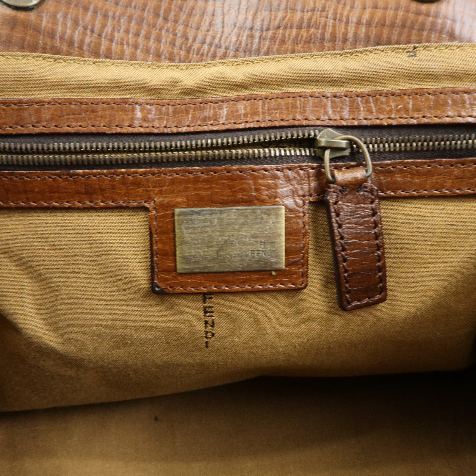 FENDI Zucca Etnico Canvas Leather Hand Bag Brown 8BN157