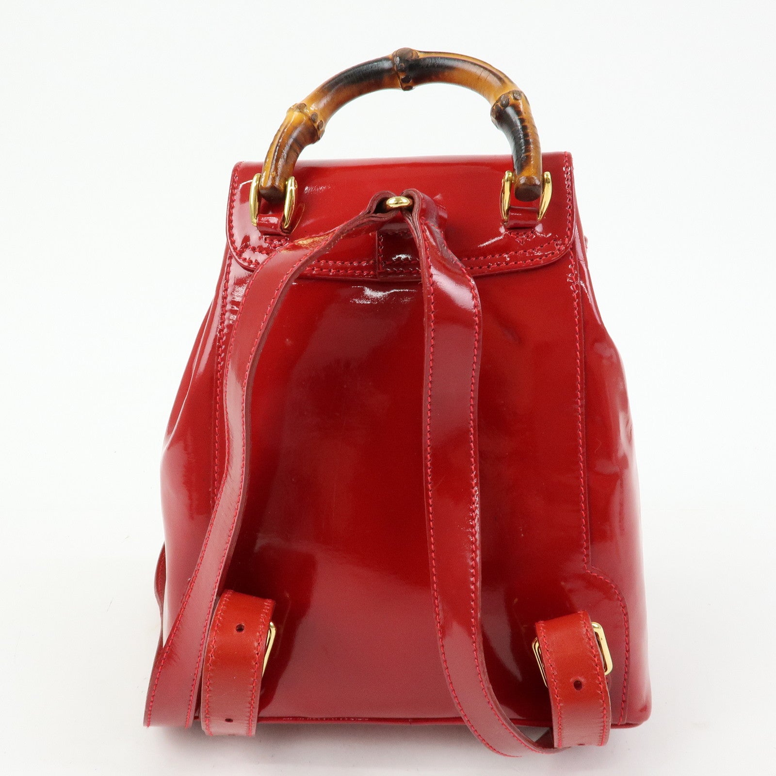 GUCCI Bamboo Patent Leather Backpack Rucksack Red 003・1705・0030