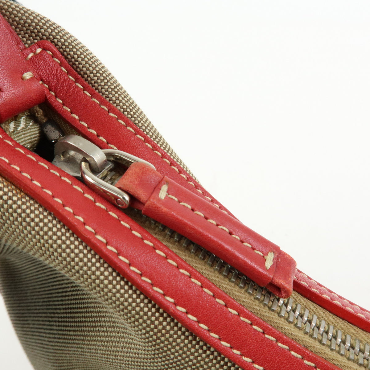 PRADA Logo Jacquard Leather Shoulder Bag Hand Bag Beige Red BR3429