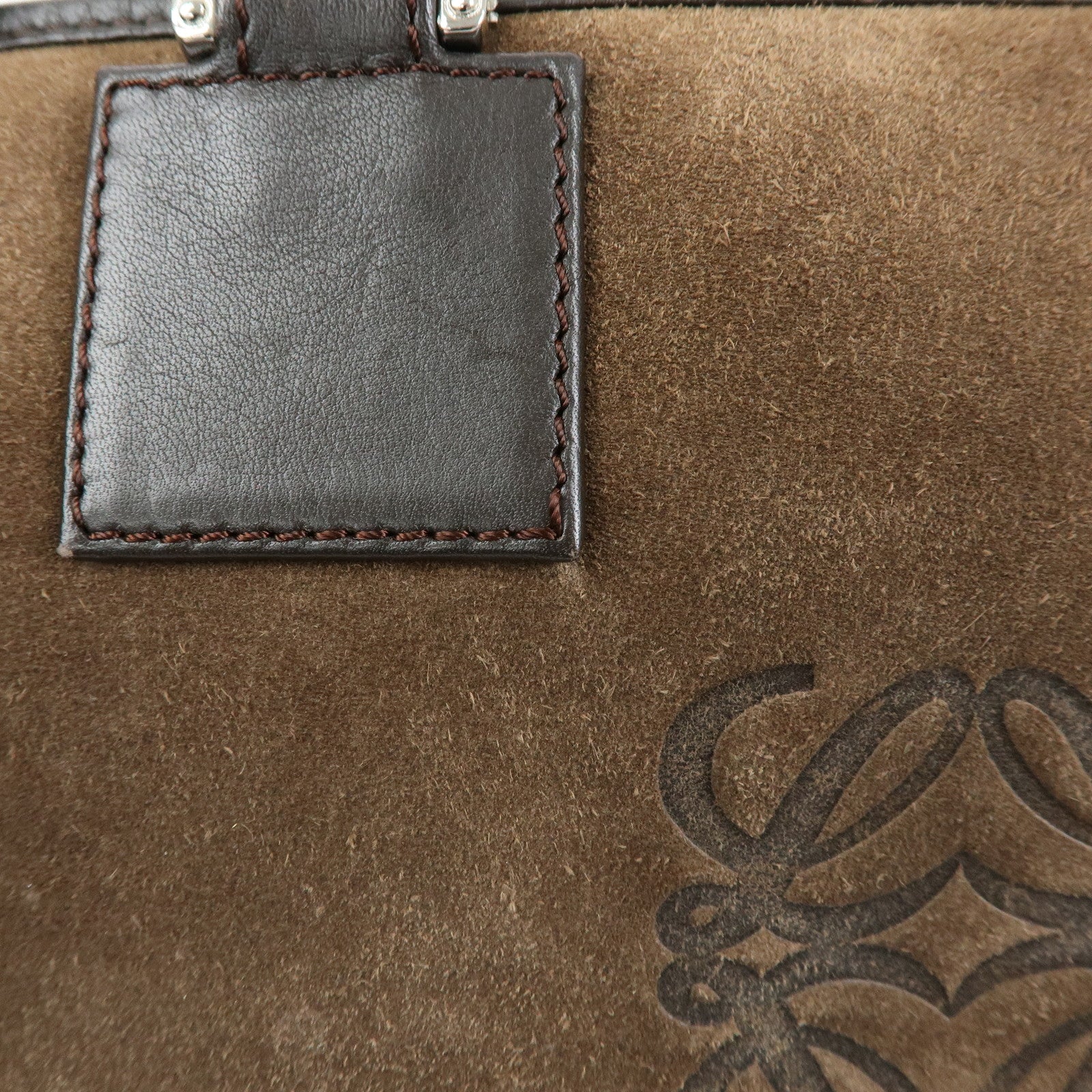 LOEWE Anagram Amazona 28 Suede Leather Hand Bag Boston Bag Brown